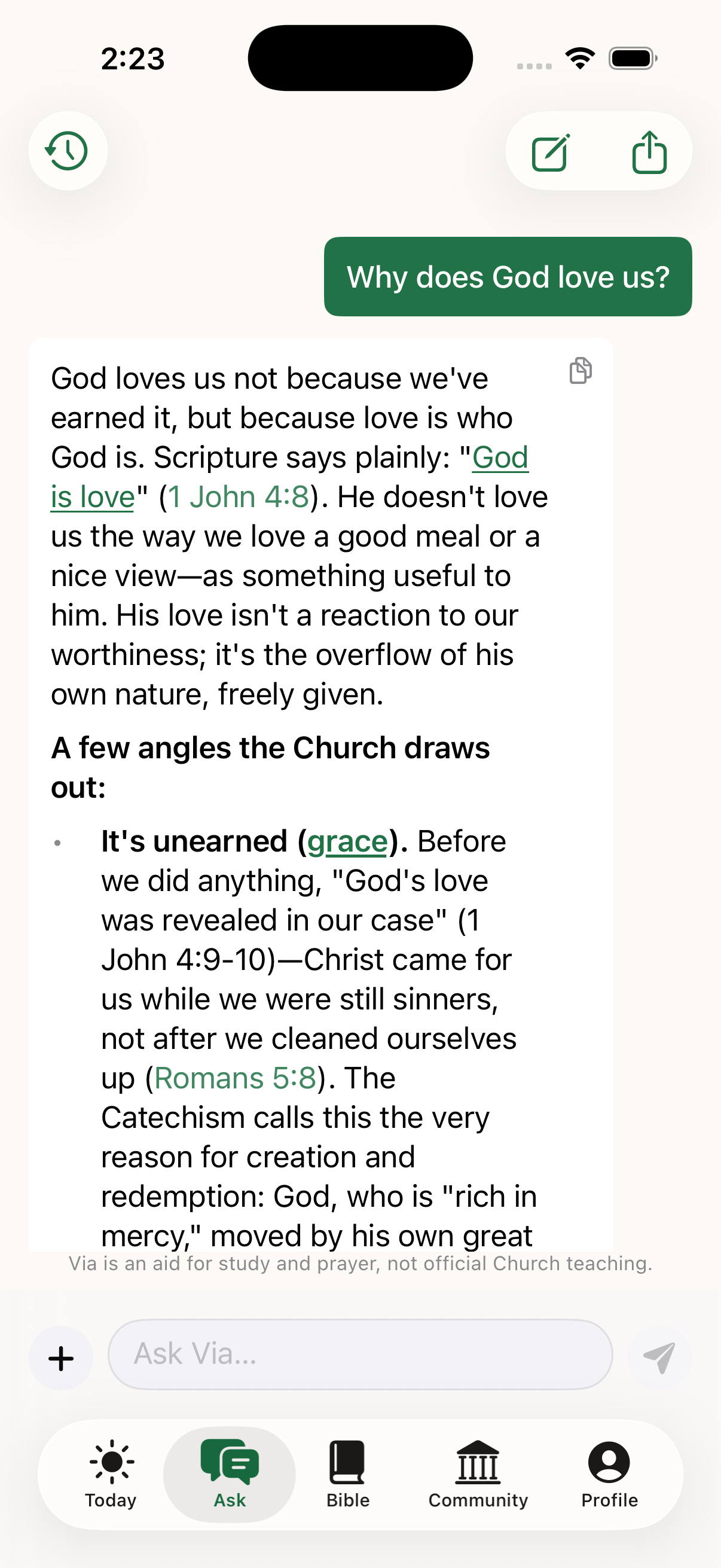 Via Catholic answer to a question about God's love