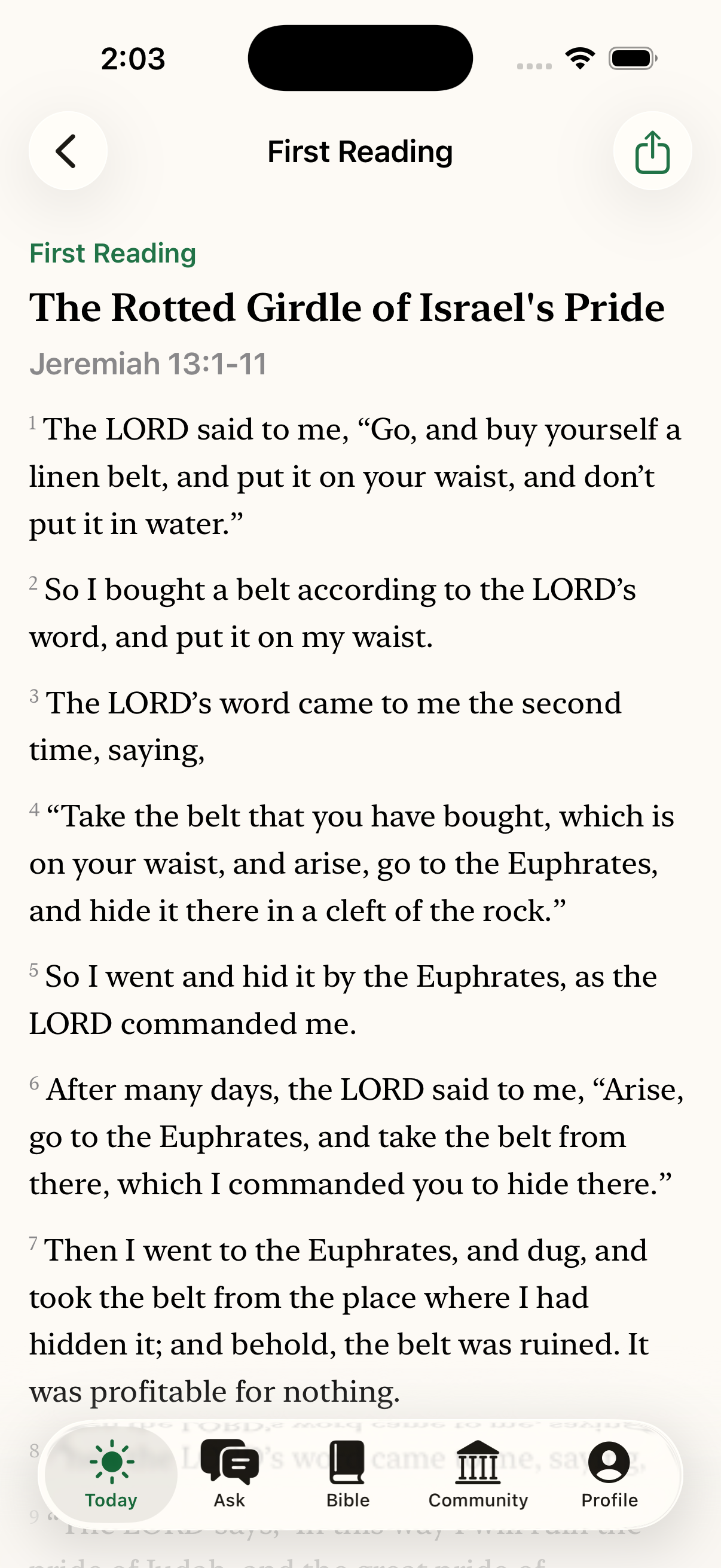 Via Catholic First Reading detail screen